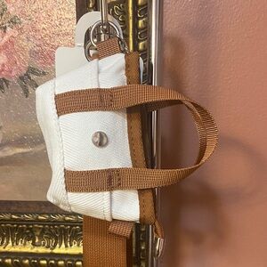 Palmetto Moon NWT White Brown Mini Canvas Tote Wristlet Keyring Bag Charm Set 2